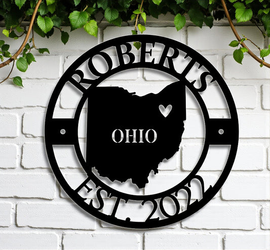 Ohio State Metal Monogram Sign , Personalized Family Name Steel Wall Art
