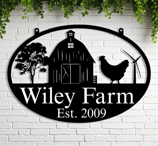 Farmhouse Barn Metal Wall Art,  Personalized Farm Scene Steel Sign with Family Name,