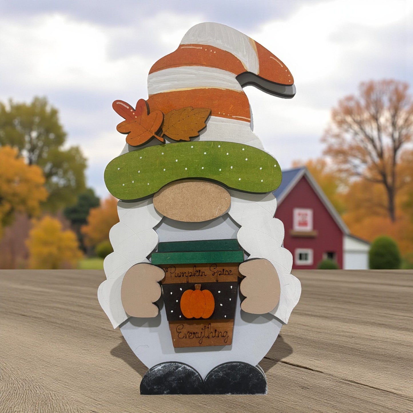 Fall Gnome Decor – Handmade Wooden 8" Gnome with Interchangeable Outfits for All Seasons & Holidays