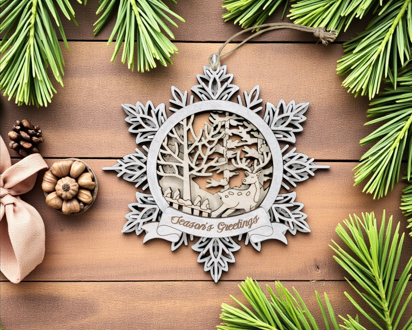 Personalized Snowflake Ornament – Custom Engraved 3.75" Wooden Christmas Ornament