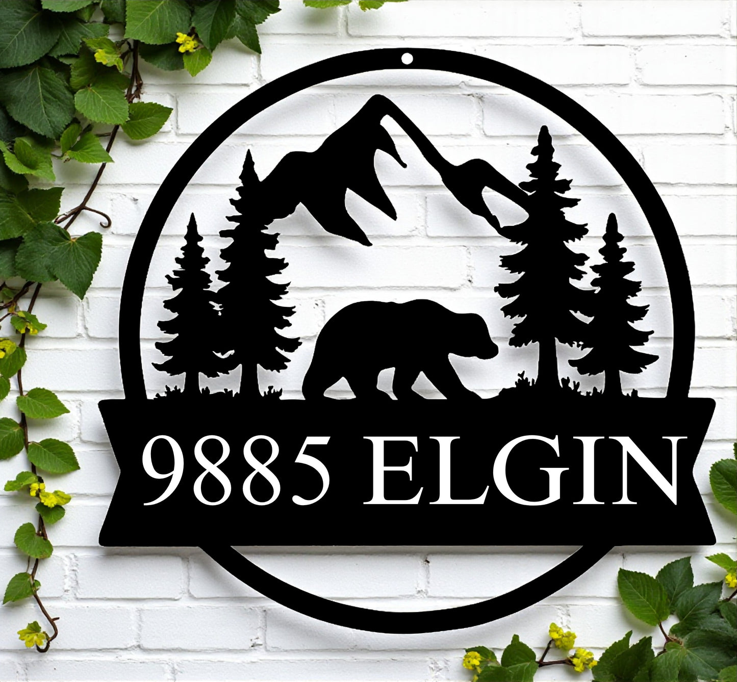 Mountain Bear Address Metal Sign , Custom House Number & Street Name