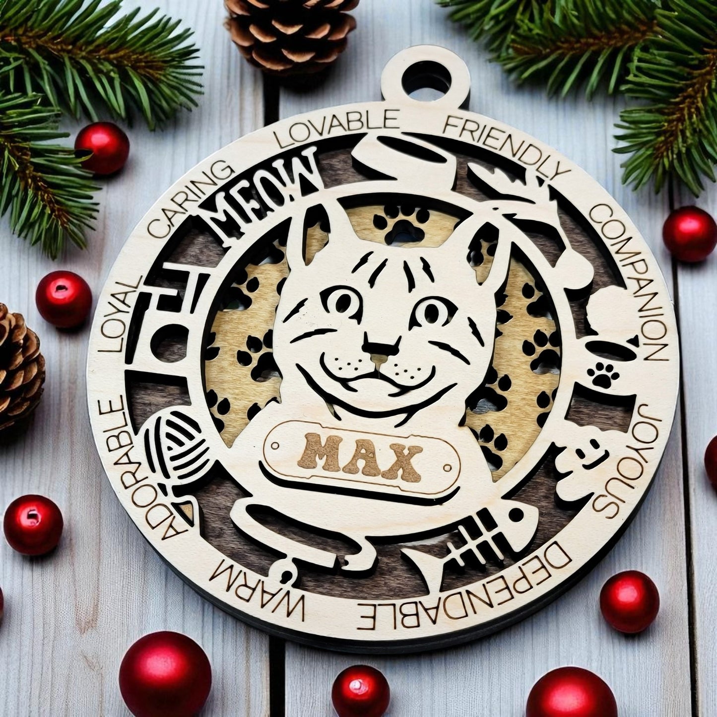 Personalized Cat Ornament – Custom Laser Engraved Premium Wood Keepsake with Gift Box