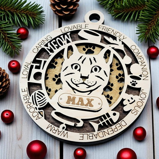 Personalized Cat Ornament – Custom Laser Engraved Premium Wood Keepsake with Gift Box