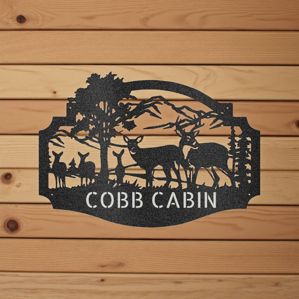 Deer Family Monogram - Steel Sign