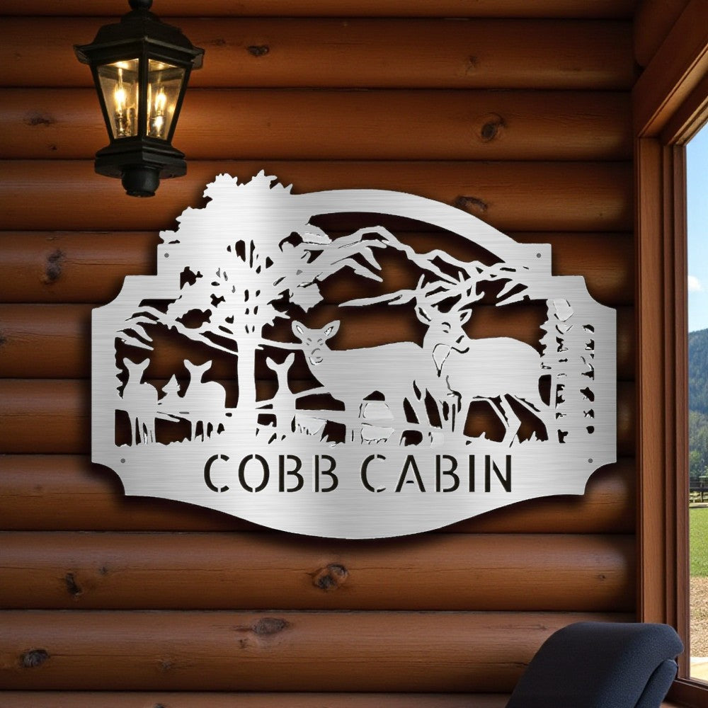 Deer Family Monogram - Steel Sign