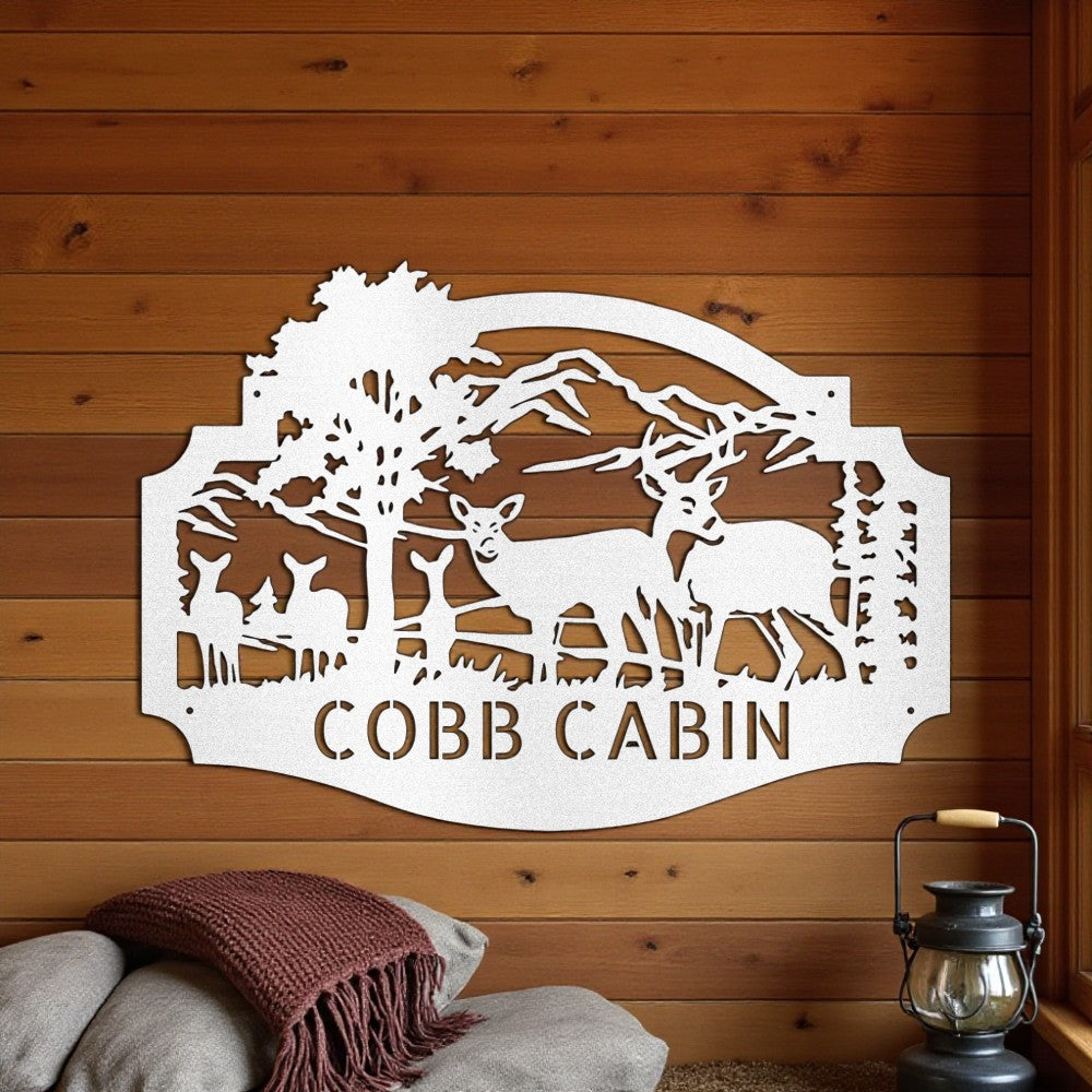 Deer Family Monogram - Steel Sign