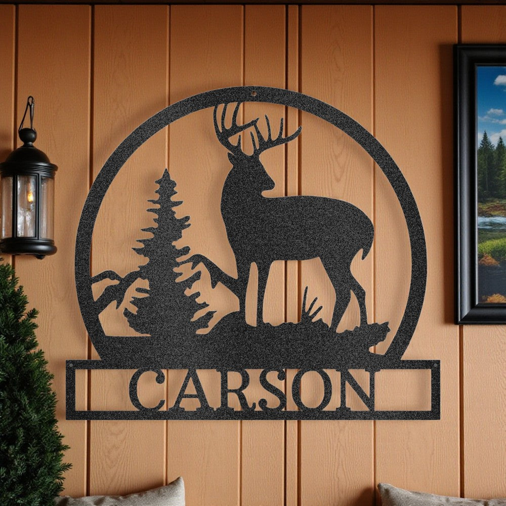Personalized Outdoor Buck Monogram - Steel Sign