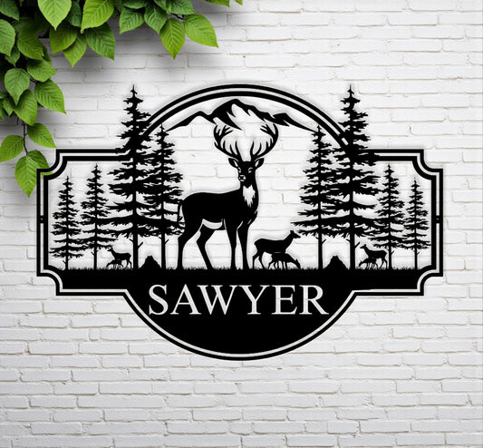 Personalized Deer Metal Monogram Sign