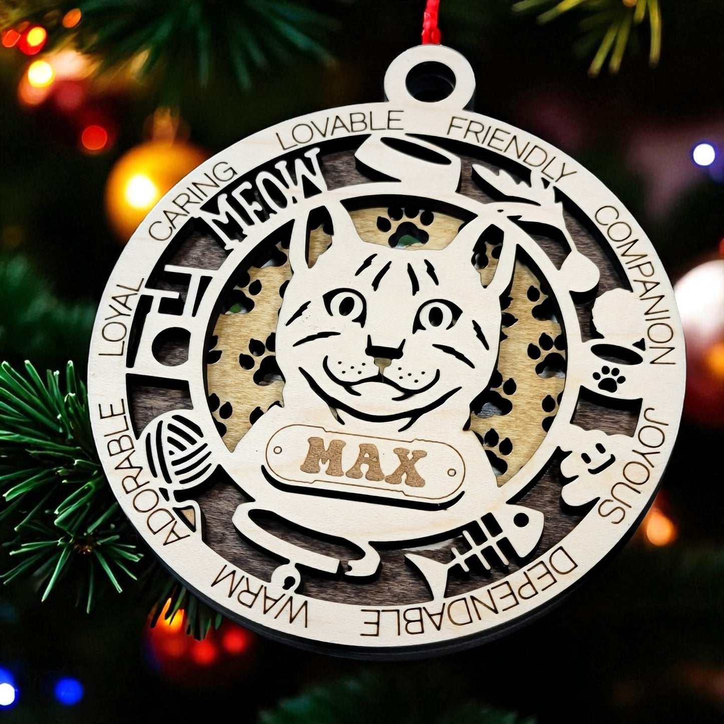 Personalized Cat Ornament – Custom Laser Engraved Premium Wood Keepsake with Gift Box