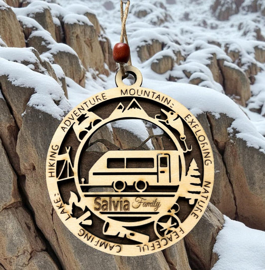 Personalized Camper Ornament – Custom Wooden Trailer Christmas Ornament, Handmade & Laser Engraved Vacation Keepsake