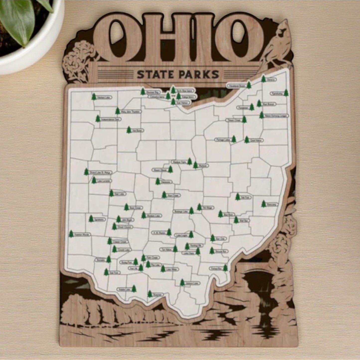 Personalized Ohio State Park Map Tracker – Custom Name Wooden Travel Keepsake
