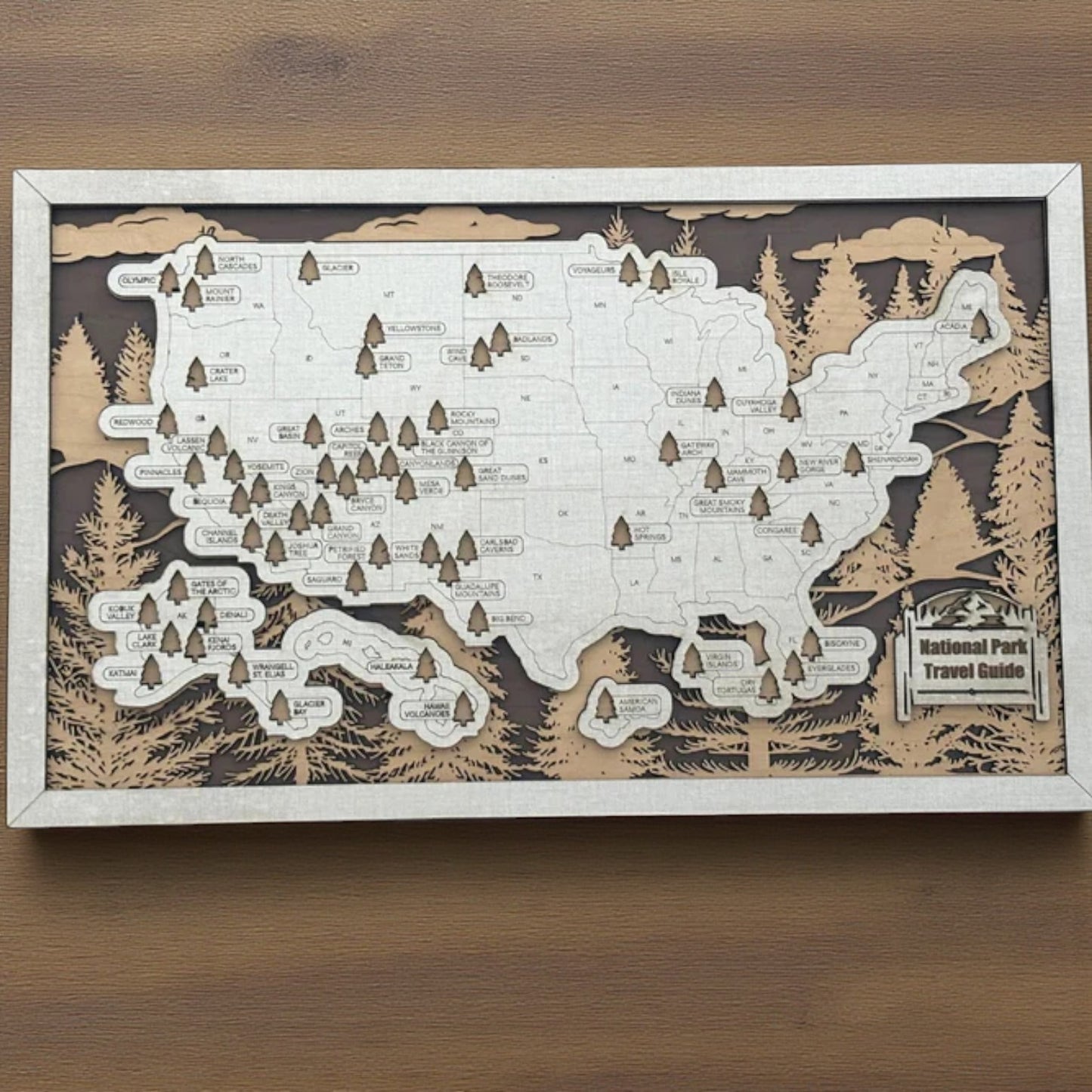 Personalized National Park Map Tracker – Custom Name Wooden USA Travel Keepsake