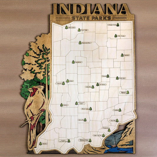 Personalized Indiana State Parks Map Tracker – Custom Name Wooden Travel Keepsake