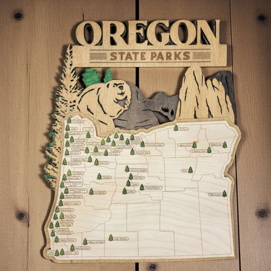 Personalized Oregon State Parks Map Tracker – Custom Name Wooden Travel Keepsake