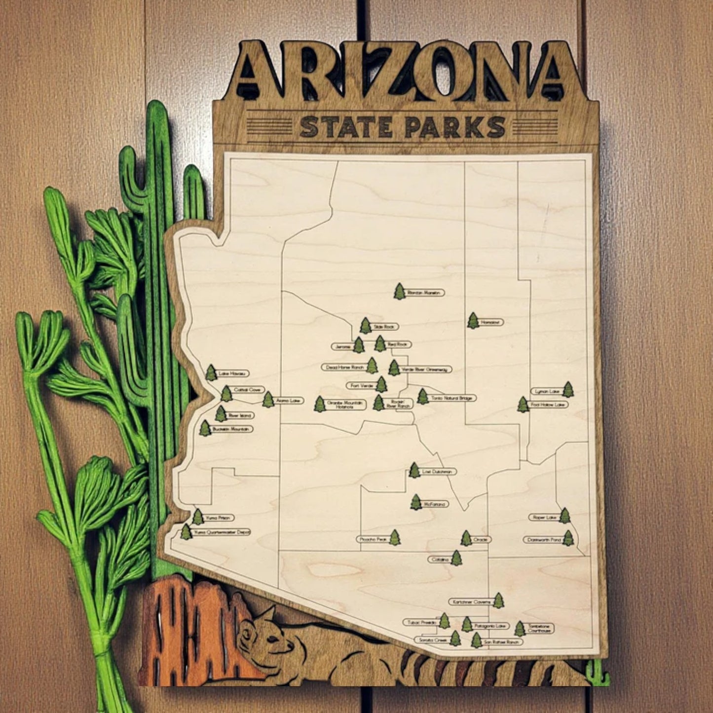 Personalized Arizona State Parks Map Tracker – Custom Name Wooden Travel Keepsake
