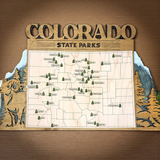 Colorado State Park Tracker Map – 12x20 Laser Engraved Wood Wall Art | Personalized Adventure Gift, Handmade in Ohio