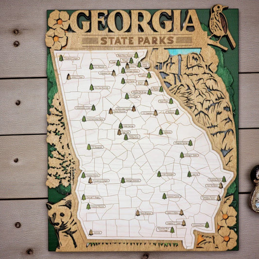 Personalized Georgia State Parks Map Tracker – Custom Name Wooden Travel Keepsake